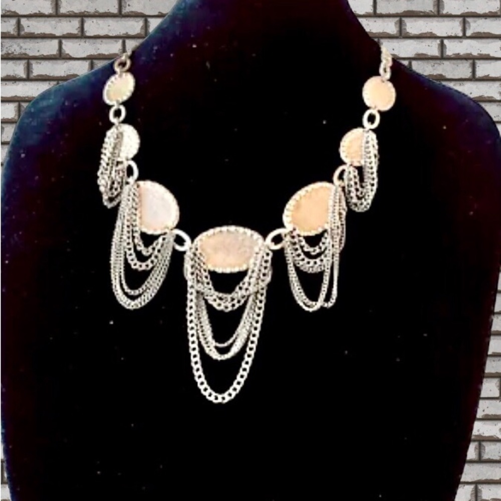 CHICO'S ADORA Multi Strand Brass Tone Metal Bib Necklace New